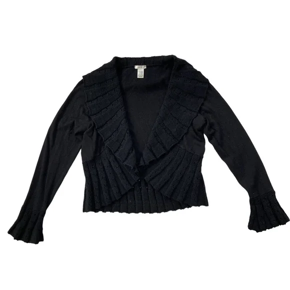 Cache Vintage Y2K Wool Blend Ribbed Cardigan Black Size Large - Picture 5 of 9